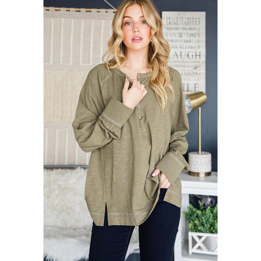 NEW COTTON BLEU cotton casual top - plus in olive